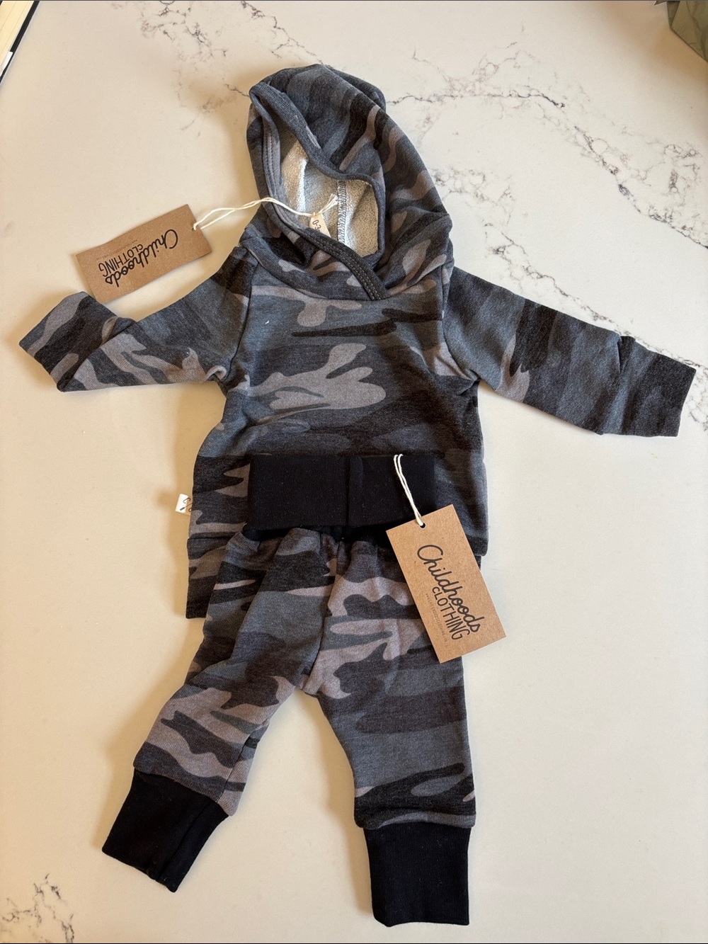 Childhood’s Clothing Baby Gray Camo Hooded Matching Set